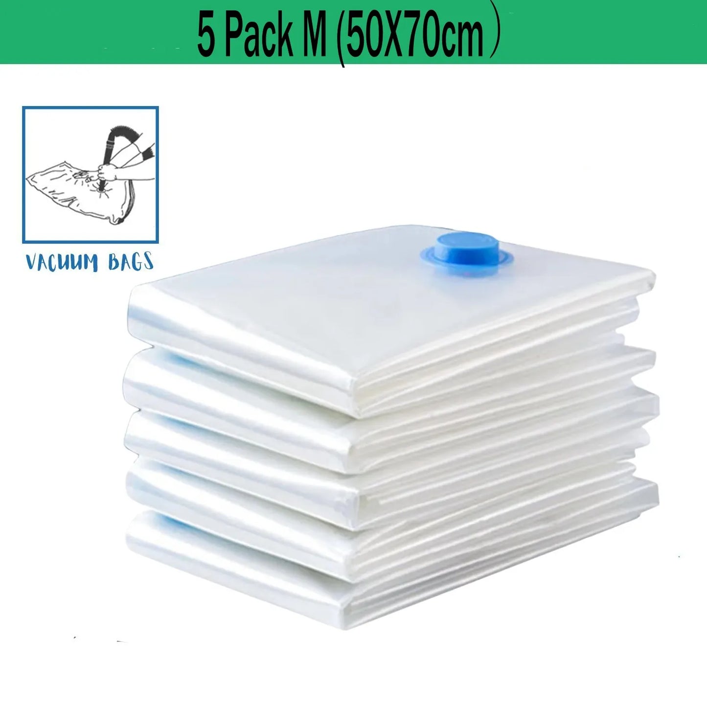 Vacuum Compression Bags (5 pcs) — Store Comforters, Blankets & Jackets, Reusable & Airtight