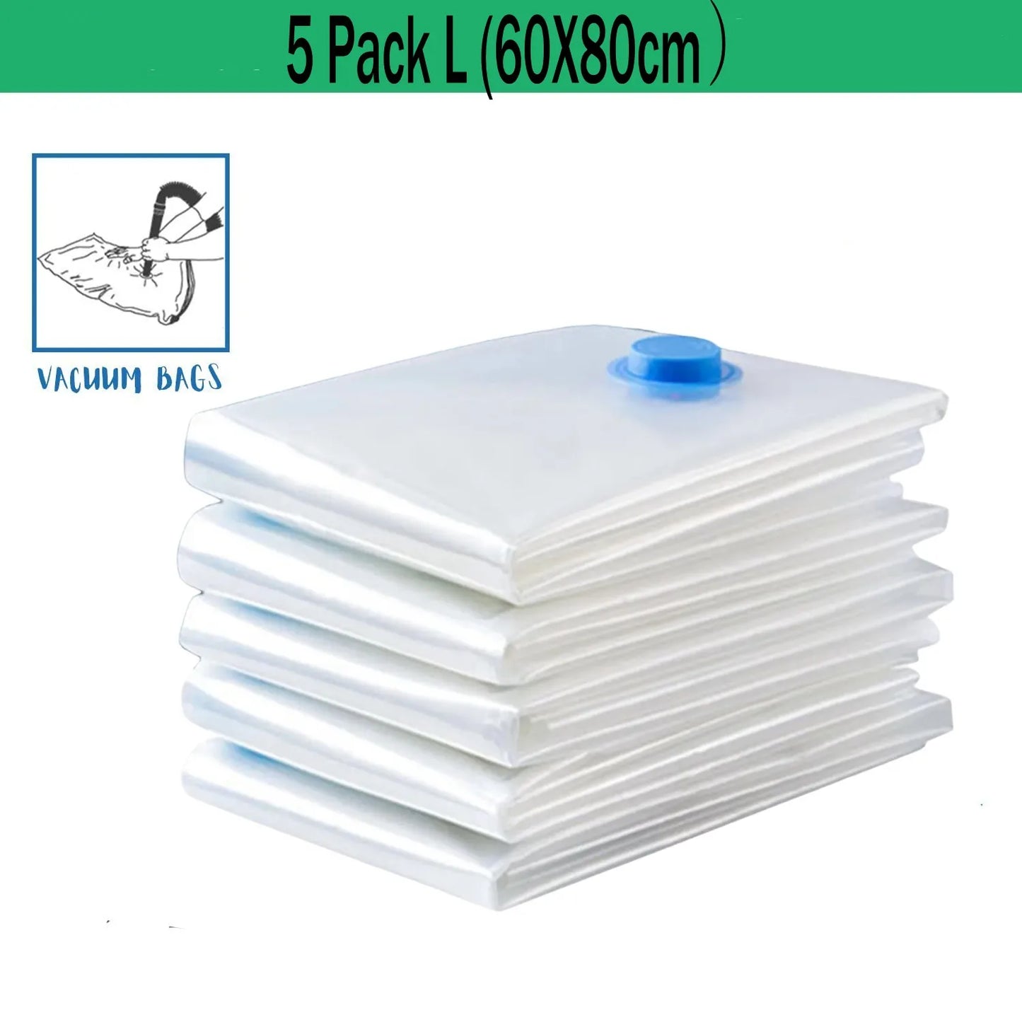 Vacuum Compression Bags (5 pcs) — Store Comforters, Blankets & Jackets, Reusable & Airtight