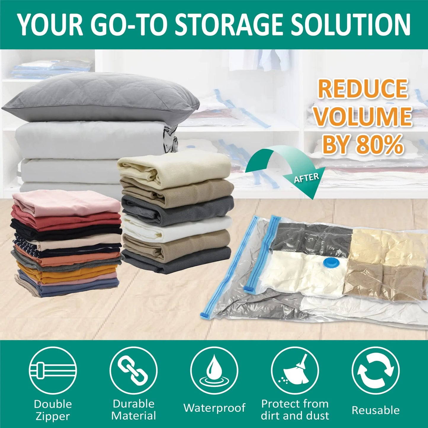 Vacuum Compression Bags (5 pcs) — Store Comforters, Blankets & Jackets, Reusable & Airtight