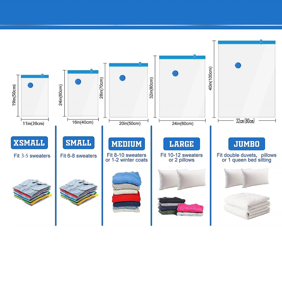 Vacuum Compression Bags (5 pcs) — Store Comforters, Blankets & Jackets, Reusable & Airtight